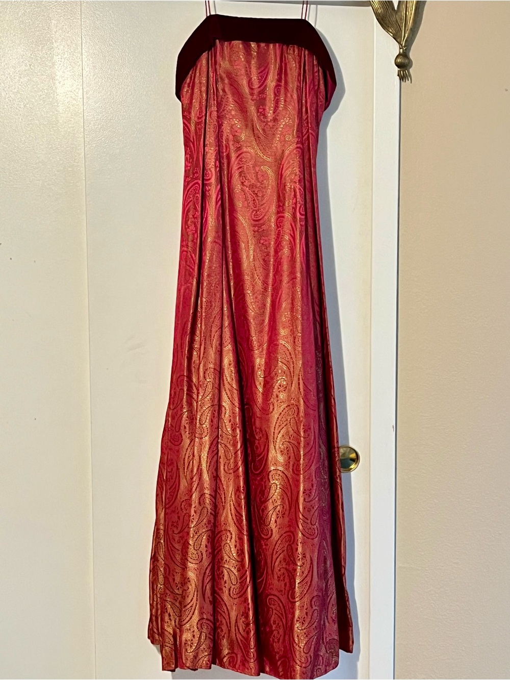 Windsor Red Paisley Spaghetti Strap Maxi with Metallic Detail